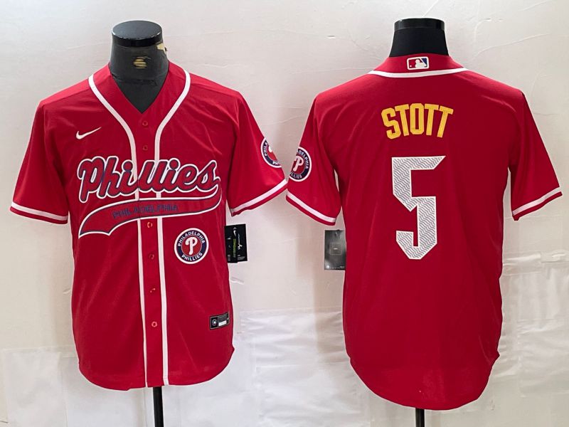 Men Philadelphia Phillies 5 Stott Red Jointly Nike 2024 MLB Jersey style 5